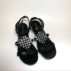 Andrew Geller Alexandra Ankle Strap Platform Wedge Heel Sandals Rhinestone 9.5